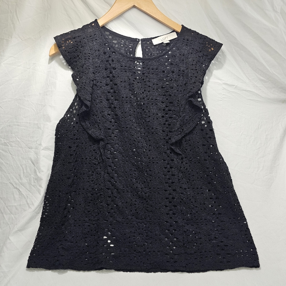 The Loft Black Lacy Top Size Large